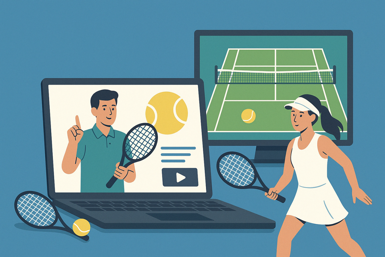 Laptop, tennispieler und bildschirm 